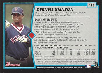 2001 Bowman - Gold #181 Dernell Stenson Back