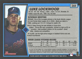 2001 Bowman - Gold #268 Luke Lockwood Back