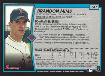 2001 Bowman - Gold #347 Brandon Mims Back