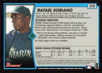 2001 Bowman - Gold #378 Rafael Soriano Back