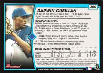 2001 Bowman - Gold #386 Darwin Cubillan Back