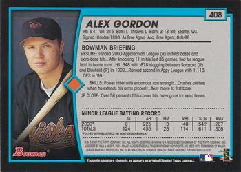 2001 Bowman - Gold #408 Alex Gordon Back