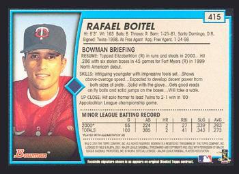 2001 Bowman - Gold #415 Rafael Boitel Back
