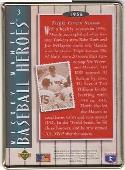 1995 Upper Deck Baseball Heroes Mickey Mantle 8-Card Tin #3 1956 - Triple Crown Season Back