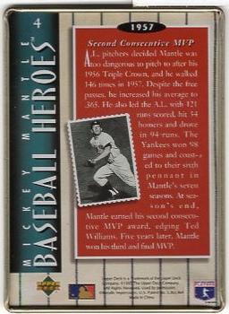 1995 Upper Deck Baseball Heroes Mickey Mantle 8-Card Tin #4 1957 - Second Consecutive MVP Back