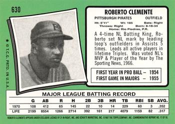 1998 Topps - Roberto Clemente Commemorative Reprints #17 Roberto Clemente Back