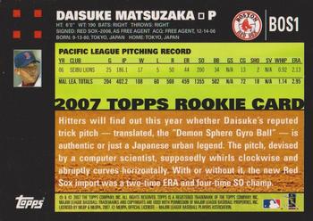 2007 Topps Boston Red Sox #BOS1 Daisuke Matsuzaka Back