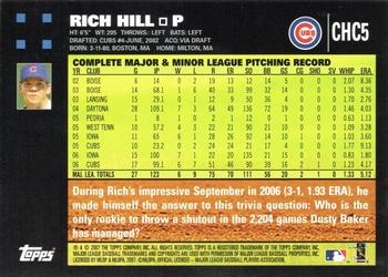 2007 Topps Chicago Cubs #CHC5 Rich Hill Back
