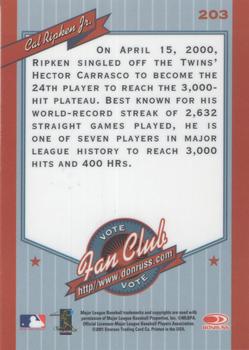 2001 Donruss - Baseball's Best Gold #203 Cal Ripken Jr. Back