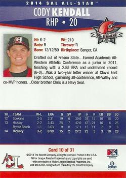 2014 Brandt South Atlantic League North Division All-Stars #10 Cody Kendall Back