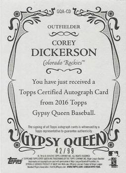 2016 Topps Gypsy Queen - Autographs Green #GQA-CD Corey Dickerson Back