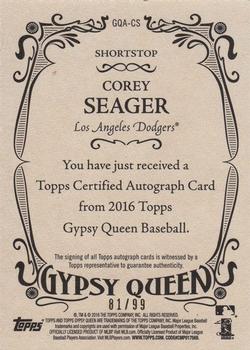 2016 Topps Gypsy Queen - Autographs Green #GQA-CS Corey Seager Back