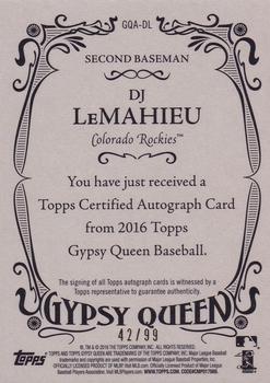 2016 Topps Gypsy Queen - Autographs Green #GQA-DL DJ LeMahieu Back