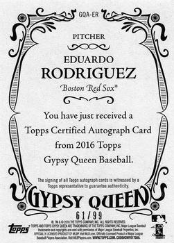 2016 Topps Gypsy Queen - Autographs Green #GQA-ER Eduardo Rodriguez Back