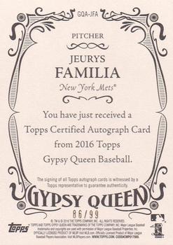 2016 Topps Gypsy Queen - Autographs Green #GQA-JFA Jeurys Familia Back