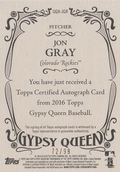 2016 Topps Gypsy Queen - Autographs Green #GQA-JGR Jon Gray Back
