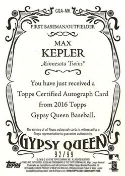 2016 Topps Gypsy Queen - Autographs Green #GQA-MK Max Kepler Back