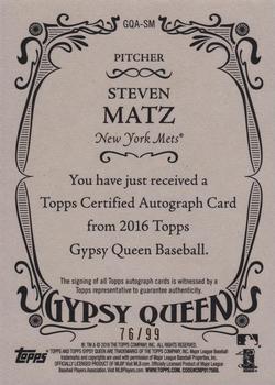 2016 Topps Gypsy Queen - Autographs Green #GQA-SM Steven Matz Back