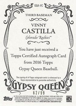 2016 Topps Gypsy Queen - Autographs Green #GQA-VC Vinny Castilla Back