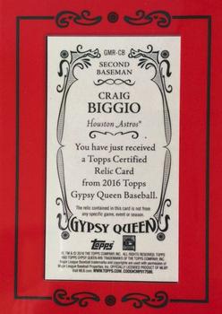 2016 Topps Gypsy Queen - Mini Relic #GMR-CB Craig Biggio Back