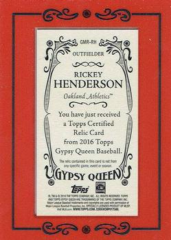 2016 Topps Gypsy Queen - Mini Relic #GMR-RH Rickey Henderson Back