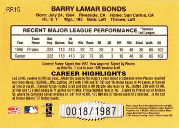 2001 Donruss - Rookie Reprints #RR15 Barry Bonds Back