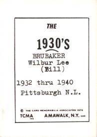 1972 TCMA The 1930's #NNO Bill Brubaker Back