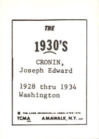 1972 TCMA The 1930's #NNO Joseph Cronin Back