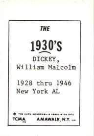 1972 TCMA The 1930's #NNO Bill Dickey Back