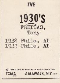 1972 TCMA The 1930's #NNO Tony Freitas Back