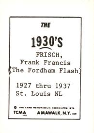 1972 TCMA The 1930's #NNO Frank Frisch Back