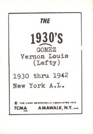 1972 TCMA The 1930's #NNO Lefty Gomez Back