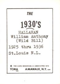 1972 TCMA The 1930's #NNO William Hallahan Back