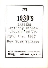 1972 TCMA The 1930's #NNO Tony Lazzeri Back