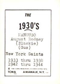 1972 TCMA The 1930's #NNO Gus Mancuso Back
