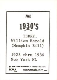 1972 TCMA The 1930's #NNO Bill Terry Back