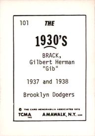 1972 TCMA The 1930's #101 Gib Brack Back