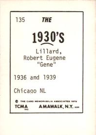 1972 TCMA The 1930's #135 Gene Lillard Back