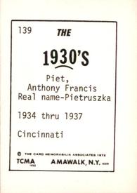 1972 TCMA The 1930's #139 Tony Piet Back