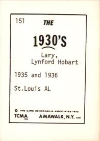 1972 TCMA The 1930's #151 Lyn Lary Back
