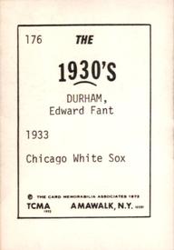 1972 TCMA The 1930's #176 Ed Durham Back