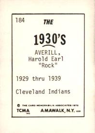 1972 TCMA The 1930's #184 Earl Averill Back