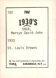 1972 TCMA The 1930's #192 Merv Shea Back