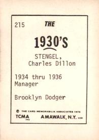 1972 TCMA The 1930's #215 Casey Stengel Back