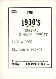 1972 TCMA The 1930's #225 Sig Gryska Back