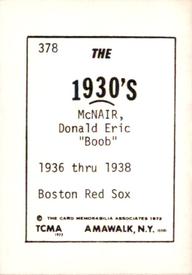 1972 TCMA The 1930's #378 Donald McNair Back