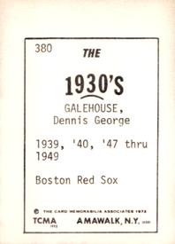 1972 TCMA The 1930's #380 Denny Galehouse Back