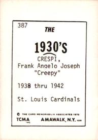 1972 TCMA The 1930's #387 Frank Crespi Back