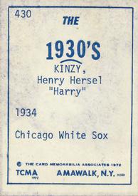 1972 TCMA The 1930's #430 Harry Kinzy Back