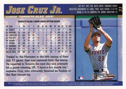 1998 Topps SuperChrome #31 Jose Cruz Jr. Back